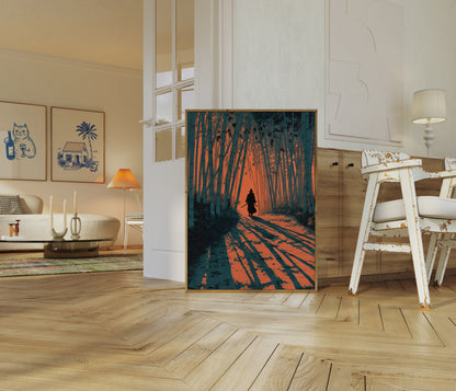 Samurai in Bamboo Forest Poster