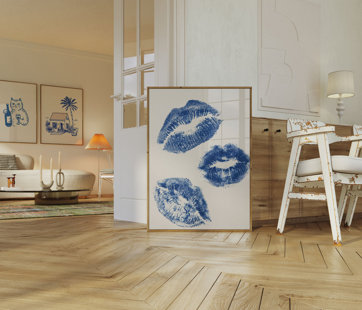 Blue Kisses Romantic Art Poster