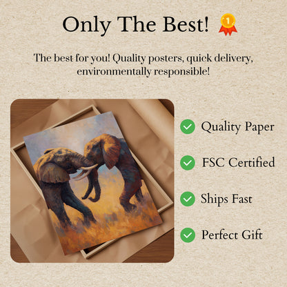 Affiche Deux Éléphants Se Touchant la Trompe