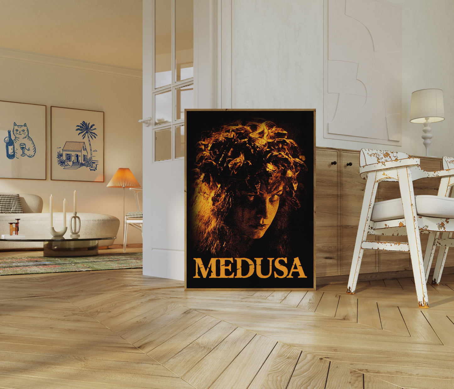 Plakát s mytologickým portrétem Medúzy