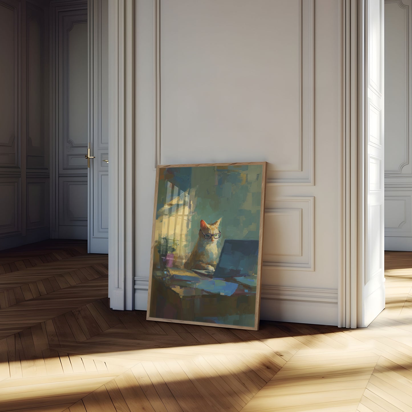 Tech-Savvy Cat Working Poster