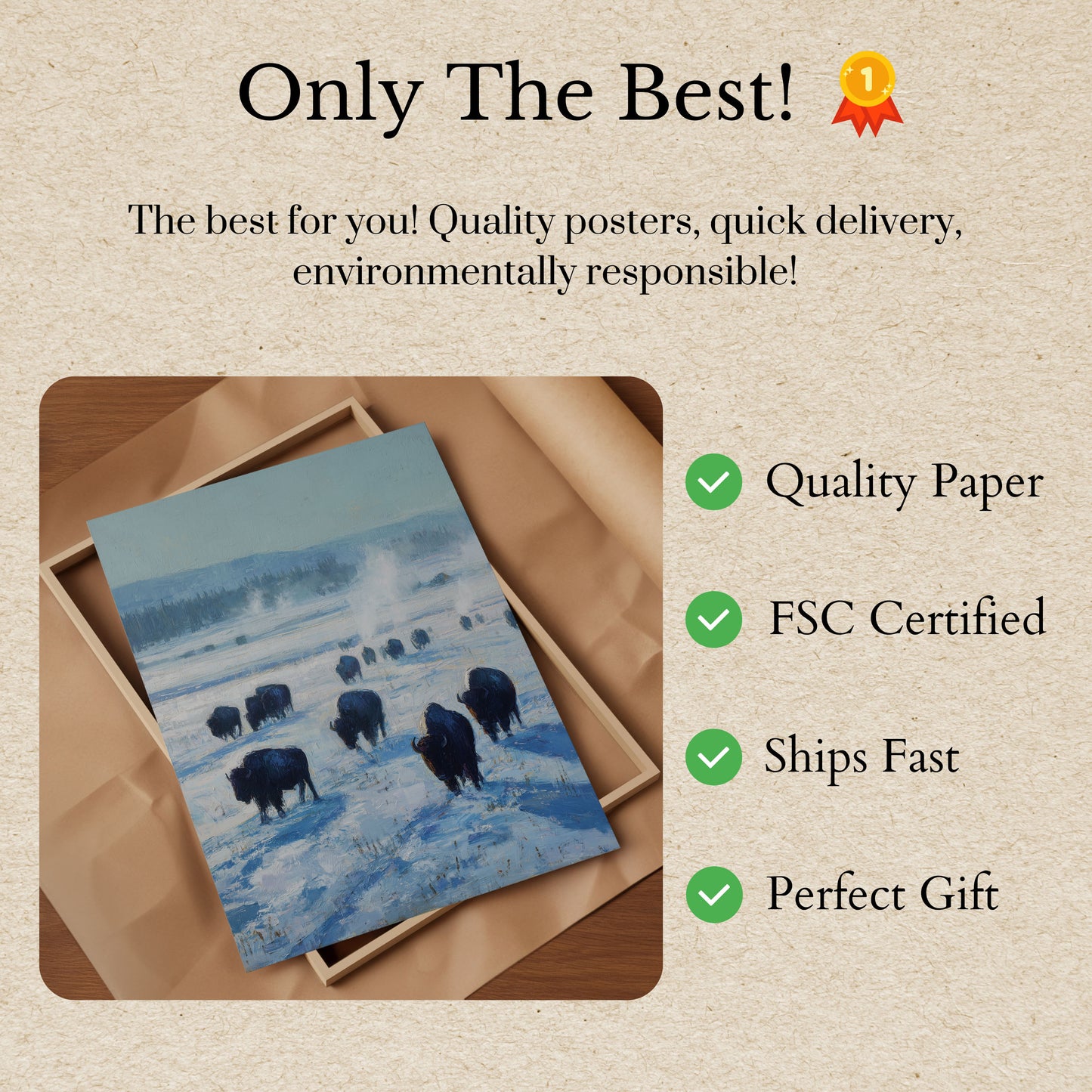 Bison Herd in Winter Landscape Poster