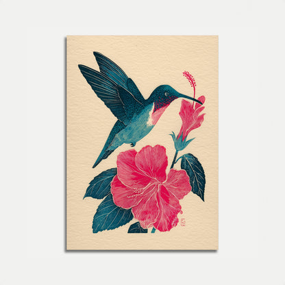 Hummingbird and Hibiscus Flower Poster