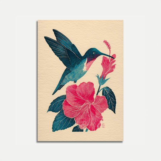 Kolibrie en Hibiscus Bloem Poster