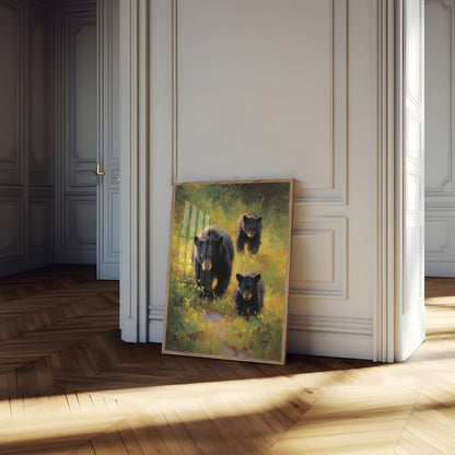 Black Bear Family Forest Poster