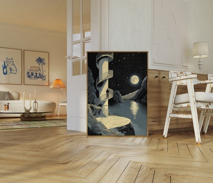 Moonlit Spiral Tower Poster