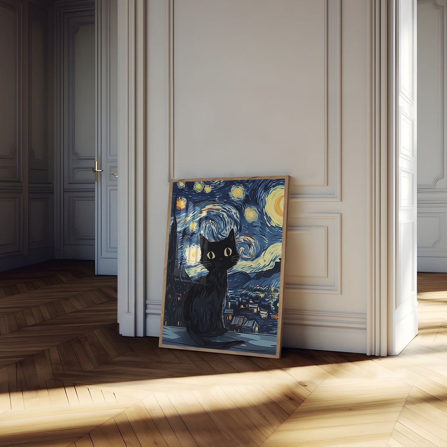 Starry Night Black Cat Poster