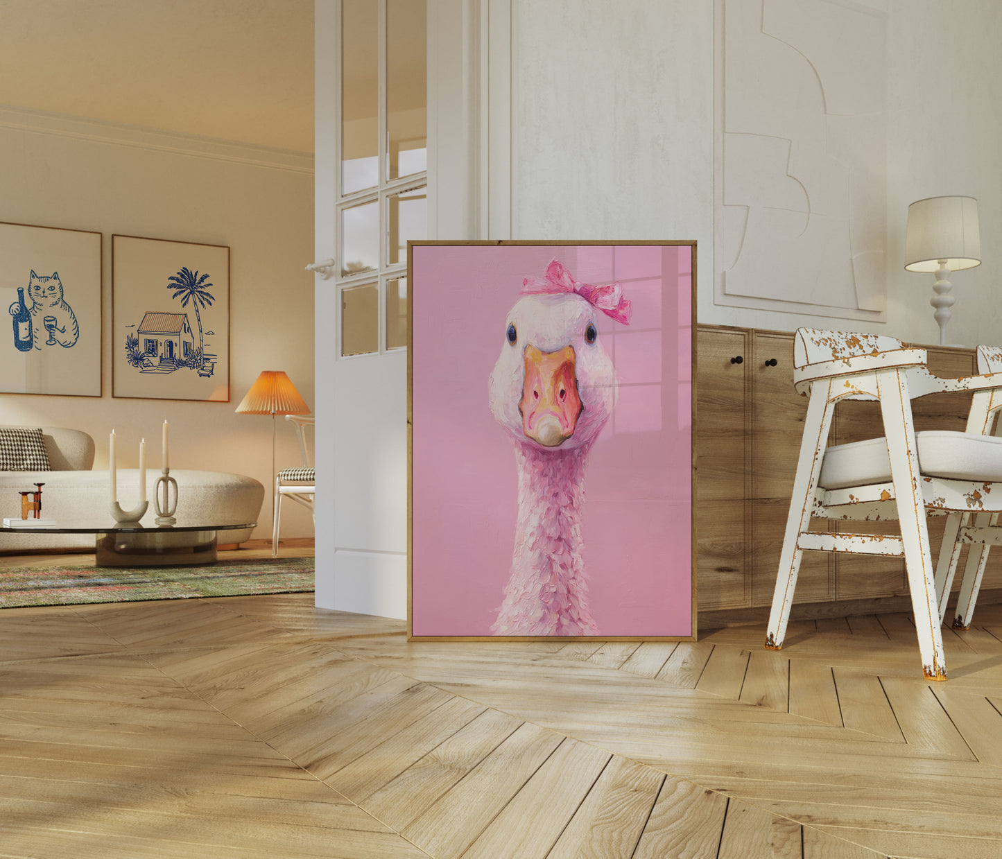 Pink Bow Goose Portrait Poster