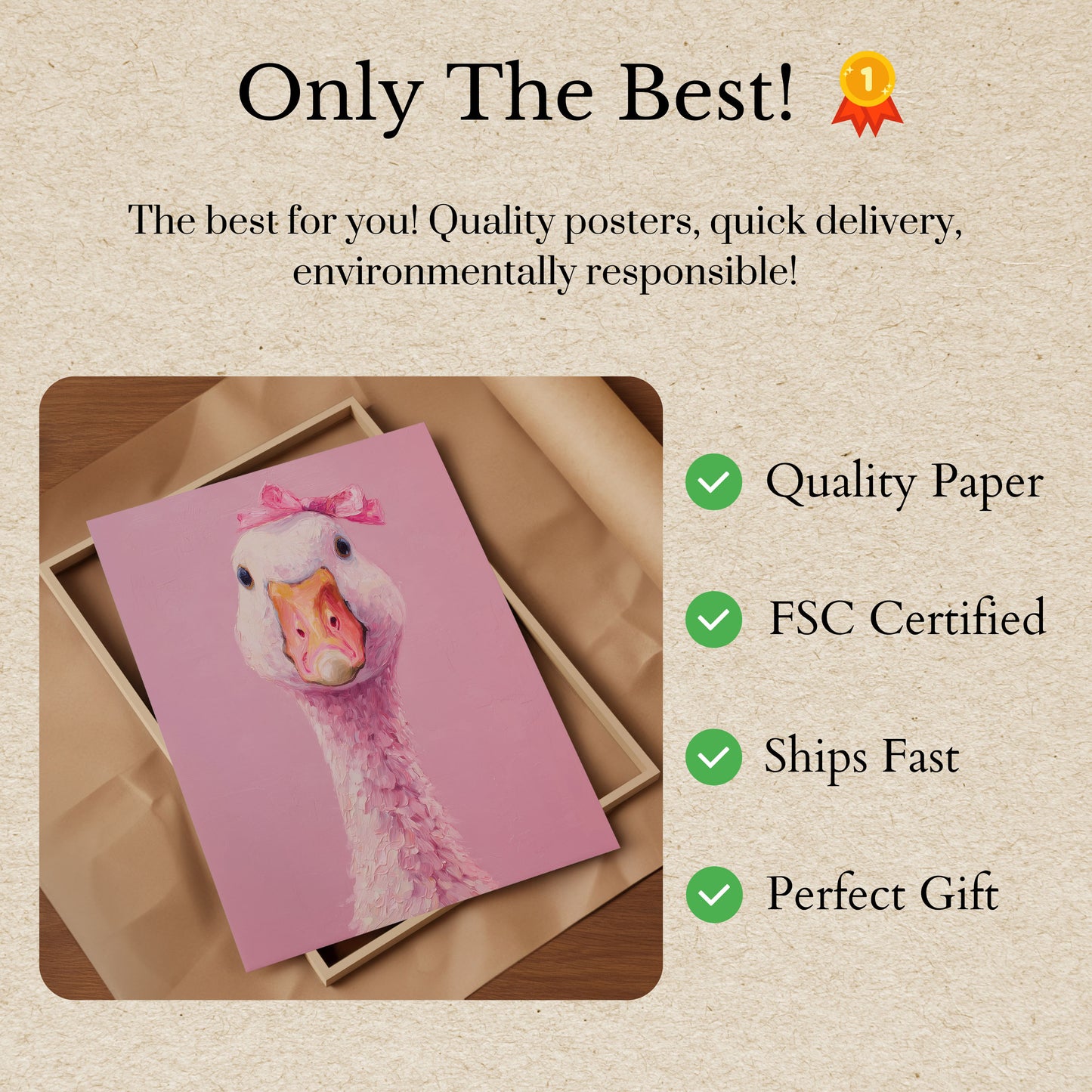 Pink Bow Goose Portrait Poster