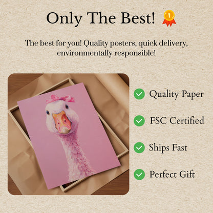 Pink Bow Goose Portrait Poster