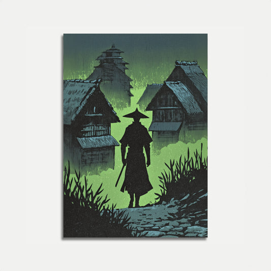 Samurai i traditionel landsby plakat
