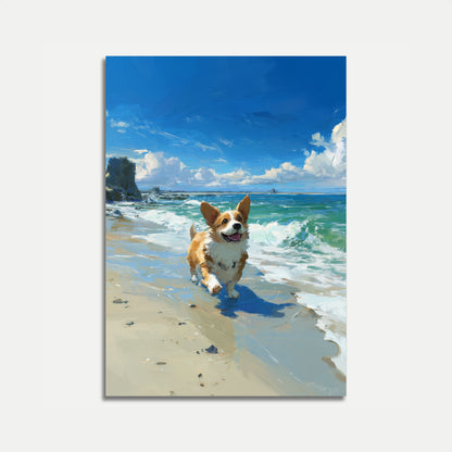 Happy Corgi Beach Adventure Poster
