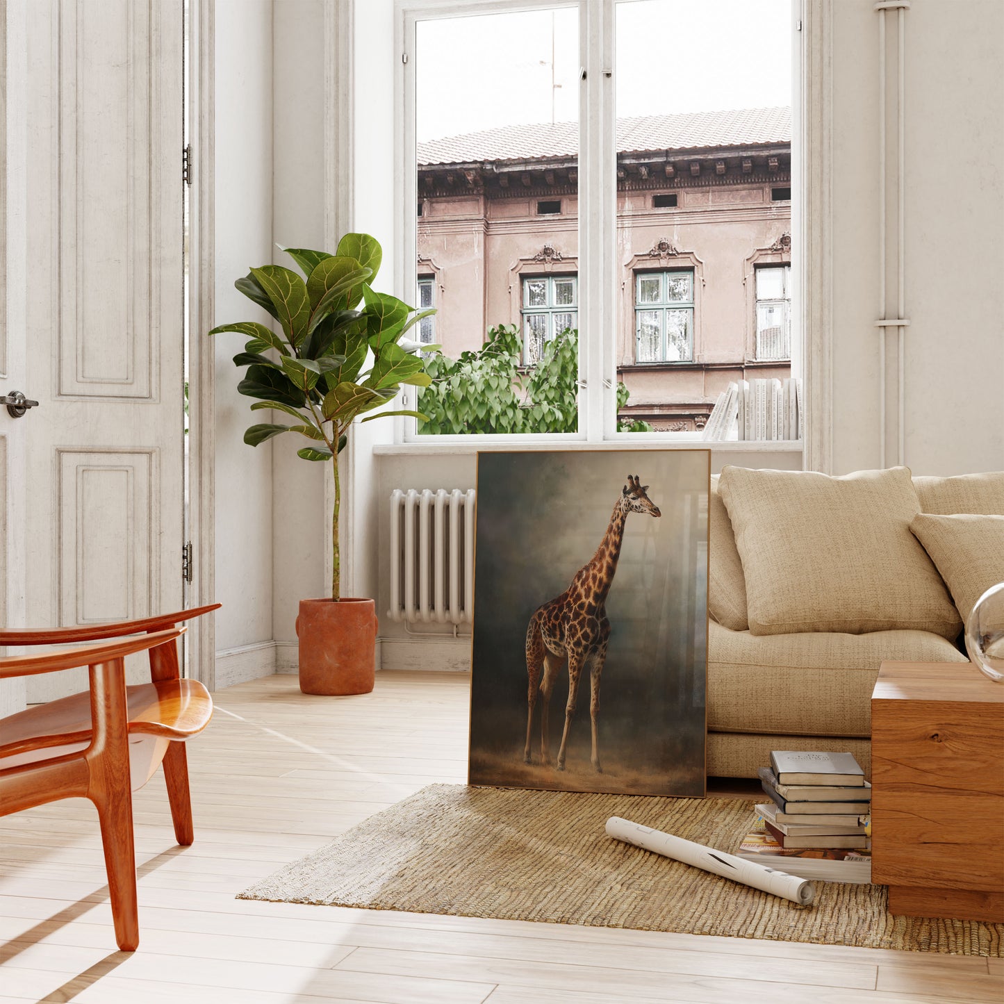 Póster de vida silvestre de la majestuosa jirafa