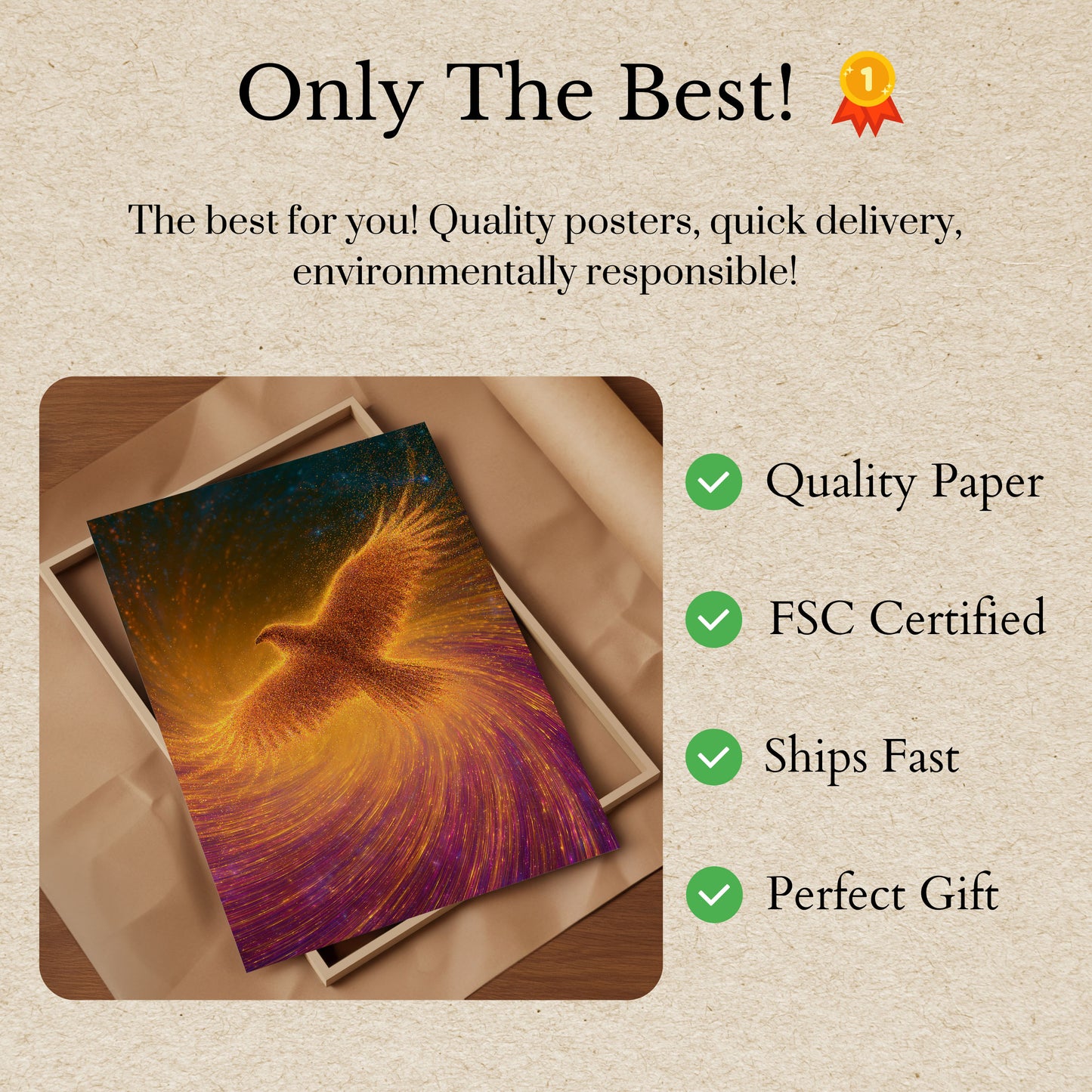 Phoenix Rising Golden Wings Poster