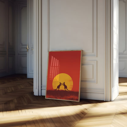 Póster Atardecer Canguros Boxeadores