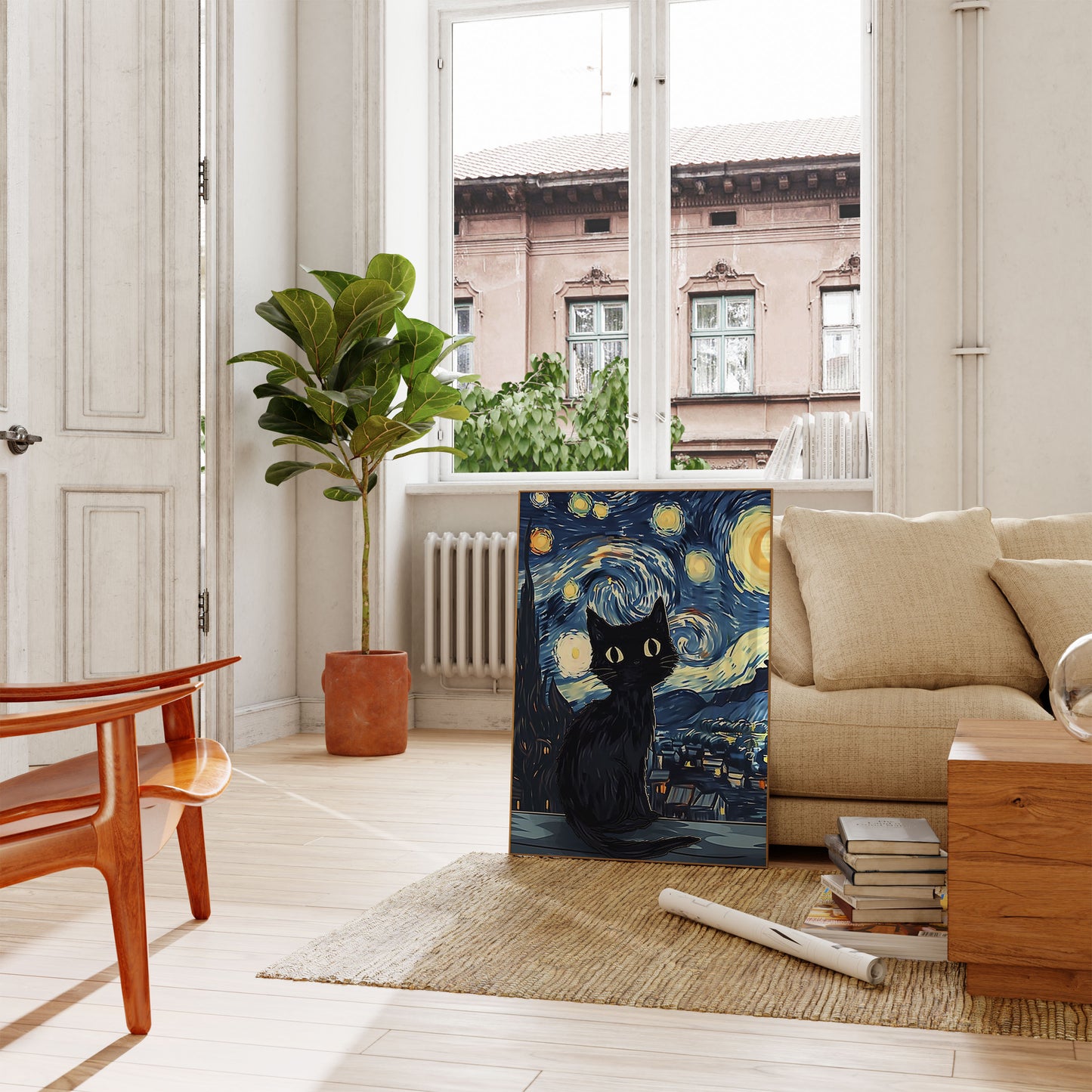 Starry Night Black Cat Poster