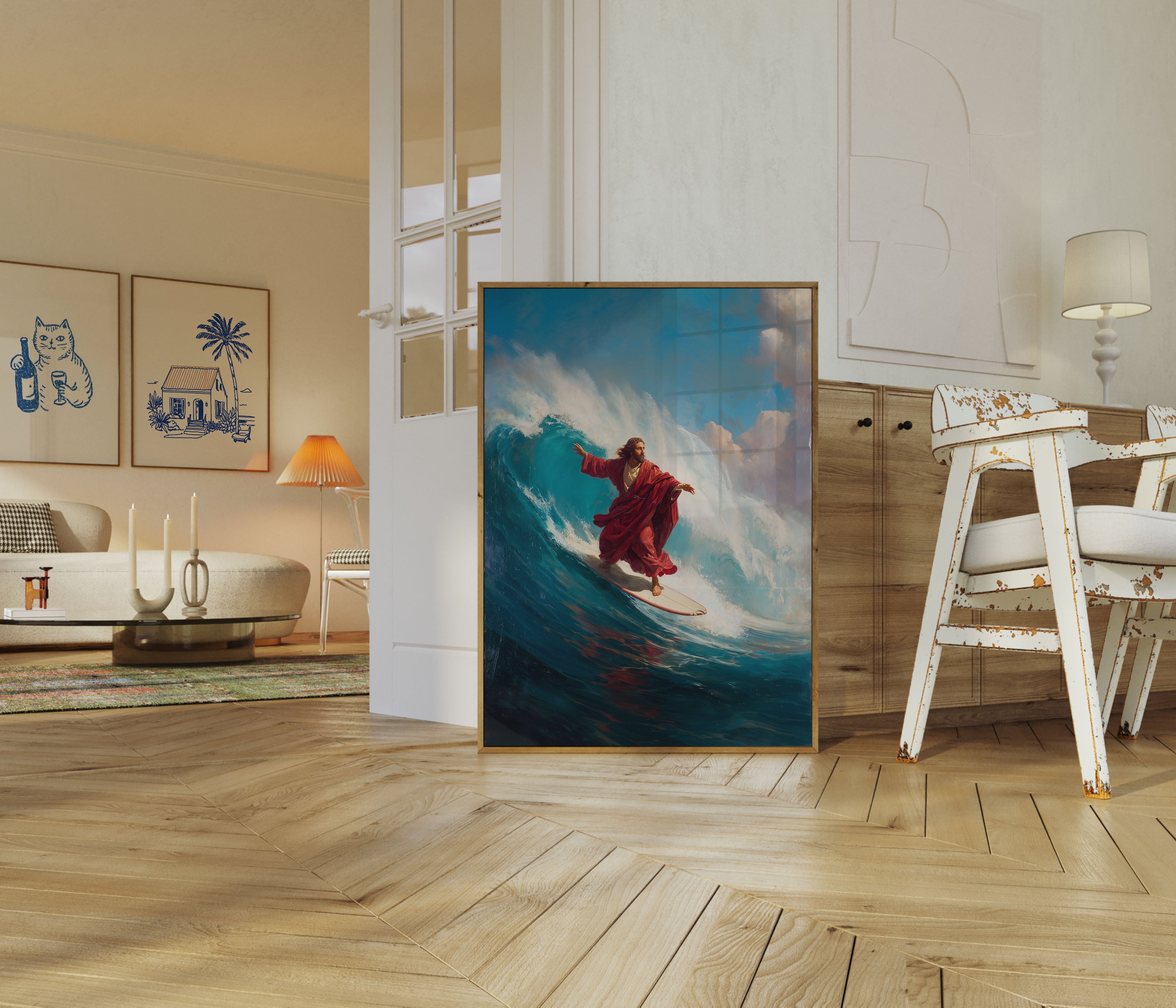 Jesus Surfing Poster - Religious Wave Art Print – Artisout