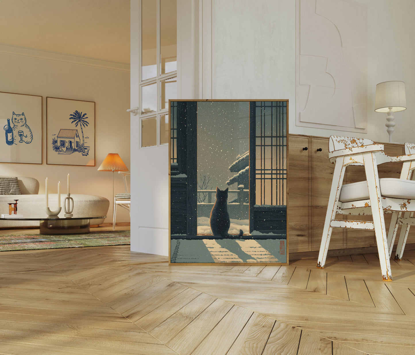 Black Cat Winter Window Poster