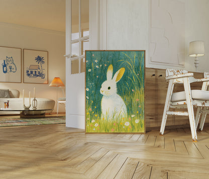 White Rabbit in Meadow Poster