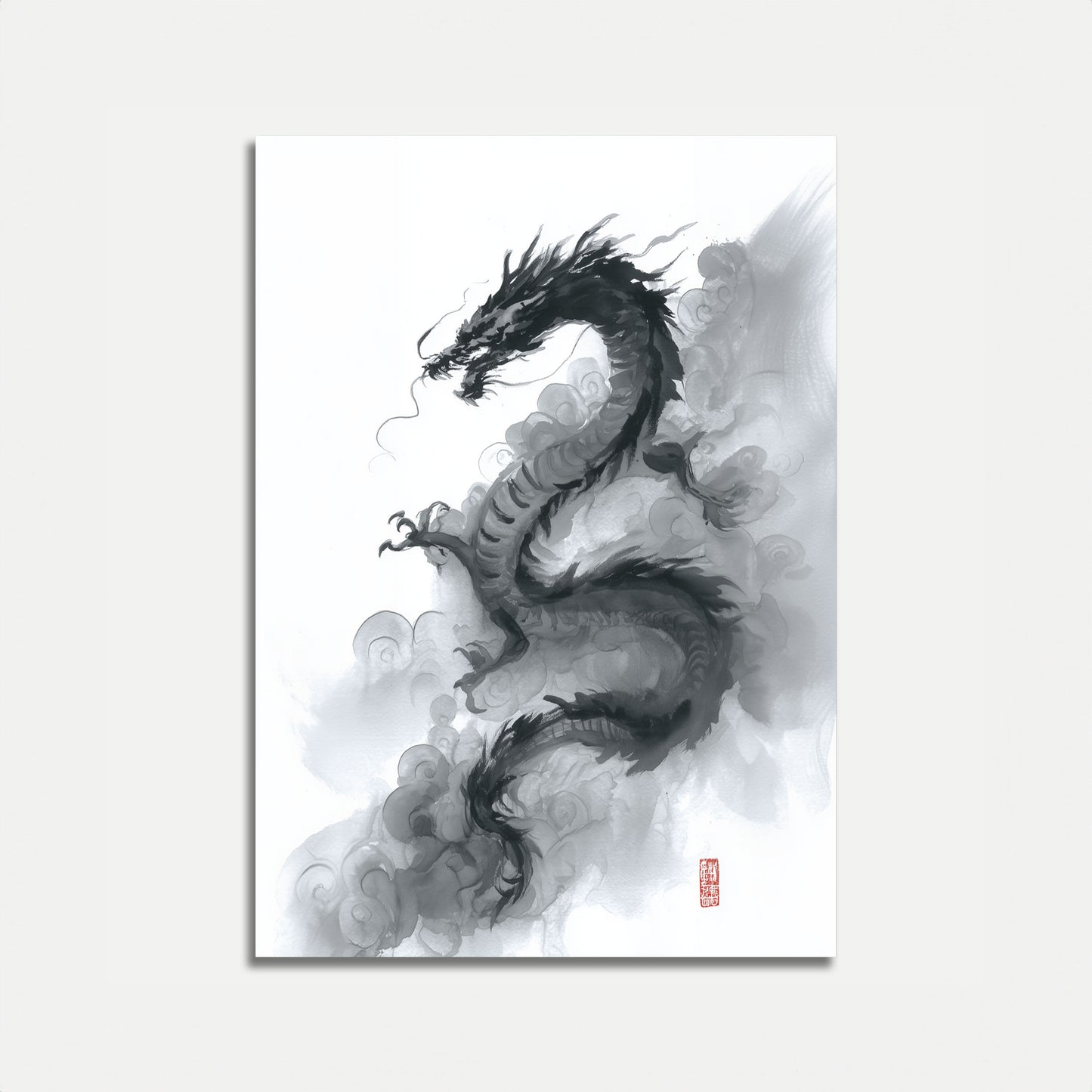 Mystical Chinese Dragon Ink Poster