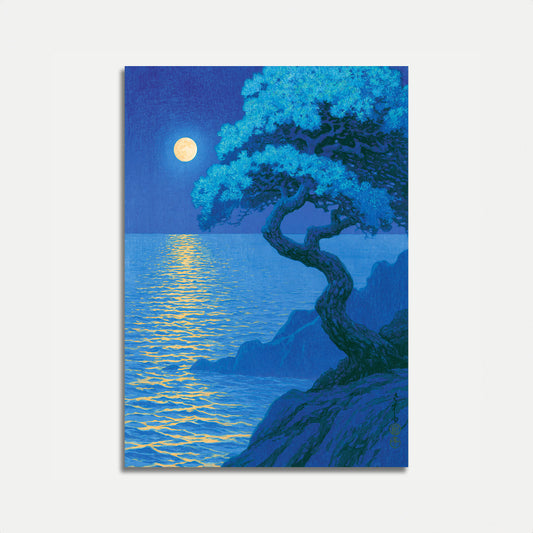 Moonlit Tree by the Sea Poster