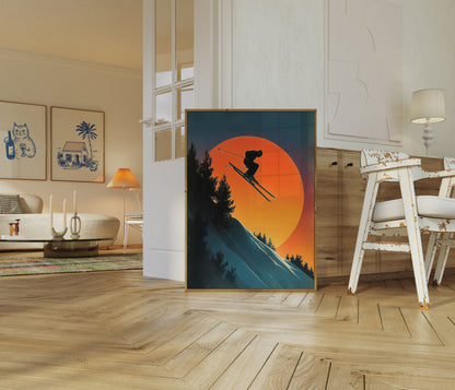 Sonnenuntergangs-Ski-Abenteuer-Poster
