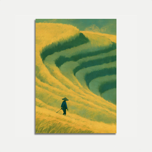 Rice Field Farmer Landscape Poster