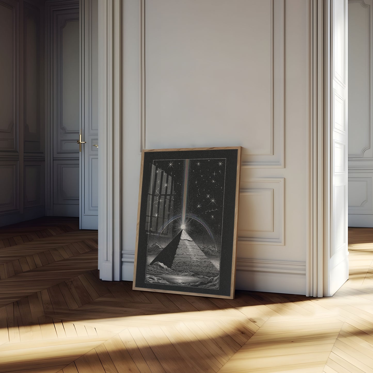 Cosmic Light Beam Pyramid Poster