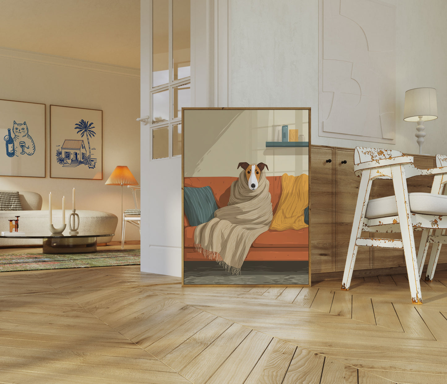 Cozy Dog on Sofa Poster