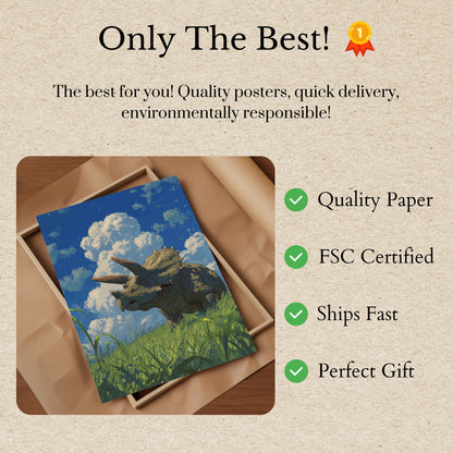 Triceratops in Dreamy Meadow Poster