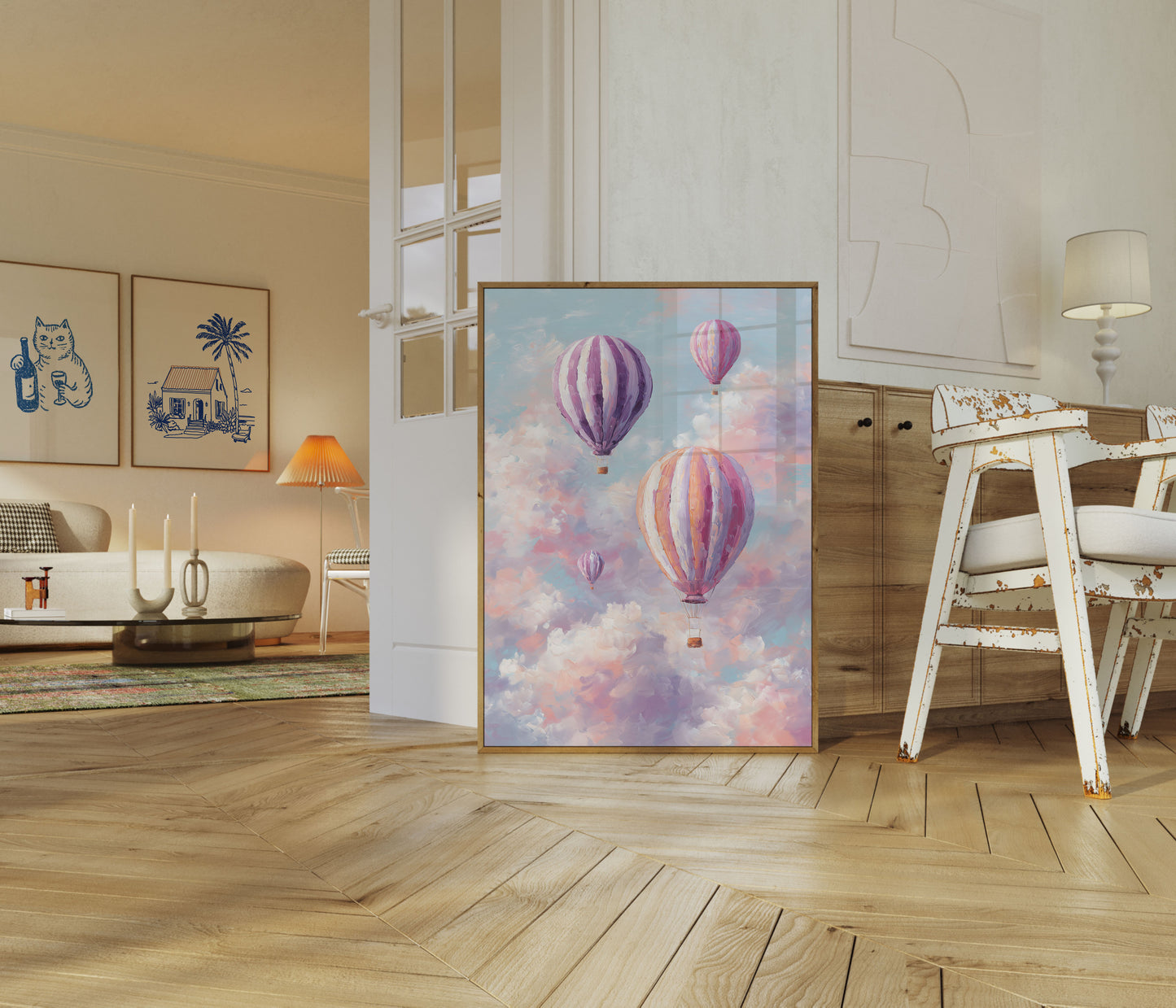 Heißluftballons in Wolken Poster