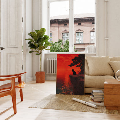 Silhouette Cat Sunset Cliffside Poster