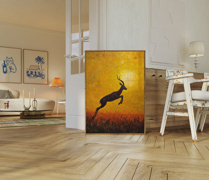 Leaping Antelope at Sunset Poster