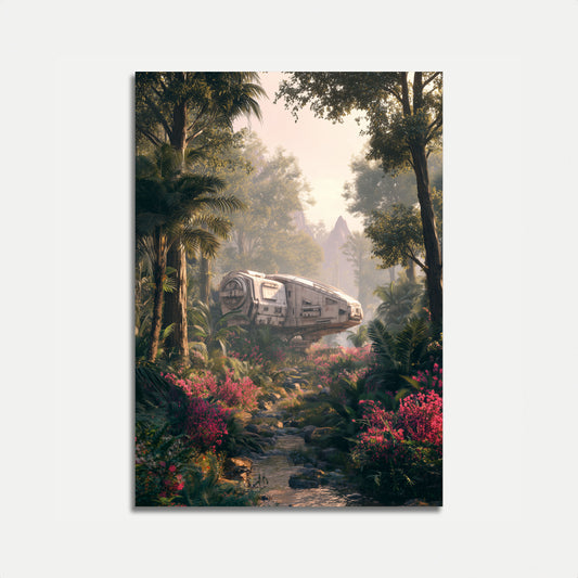 Futuristic Pod in Jungle Landscape Poster