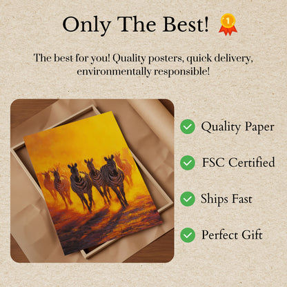 Zebraer løber gennem gyldent støv plakat