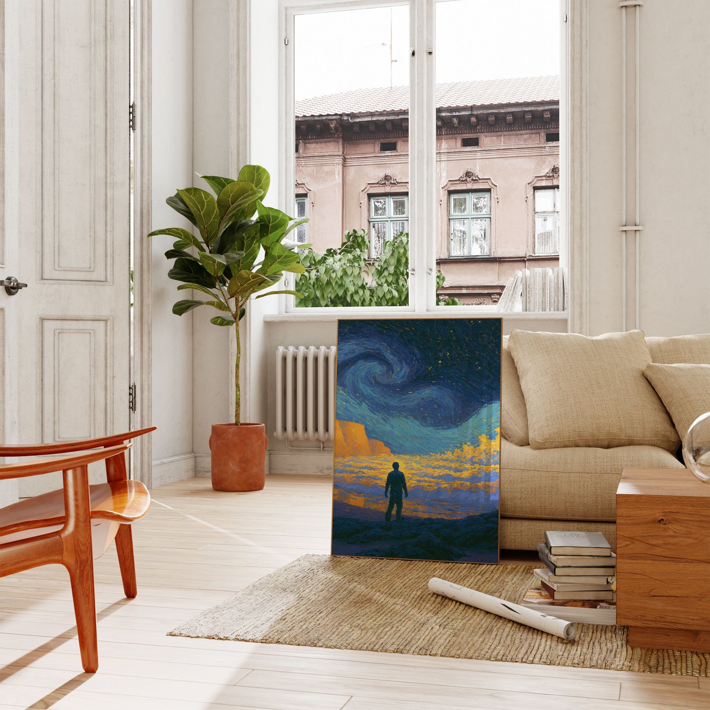 Solitary Dreamer Under Starry Skies Poster