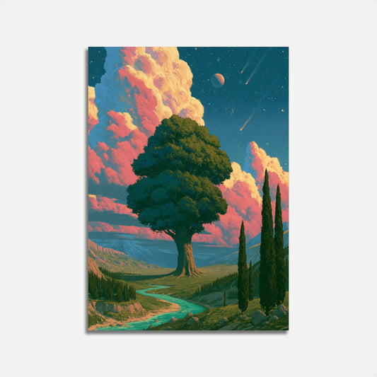 Mystical Landscape With Ancient Tree Poster