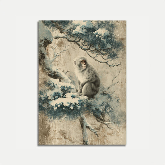 Monkey in Snow Winter Poster