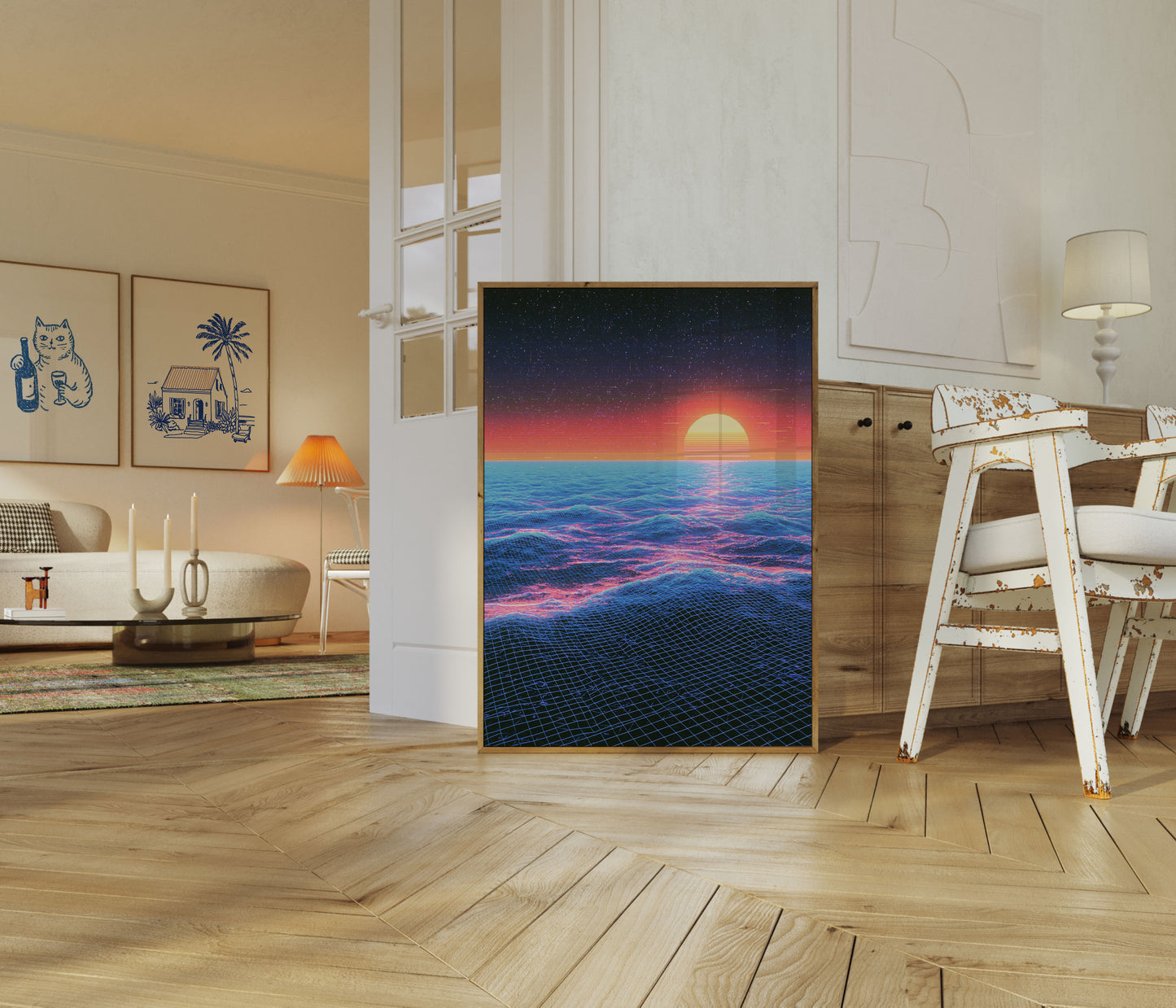 Poster Tramonto Oceanico Synthwave