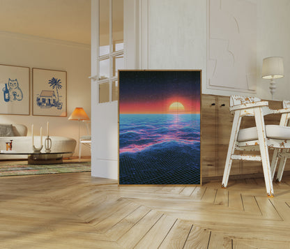 Poster Tramonto Oceanico Synthwave