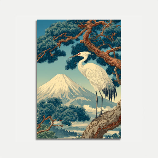 White Heron and Mount Fuji Poster