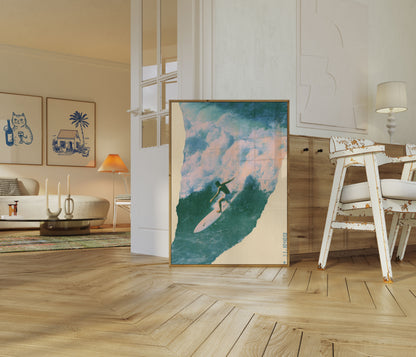 Plakat: Surfer på Havbølger