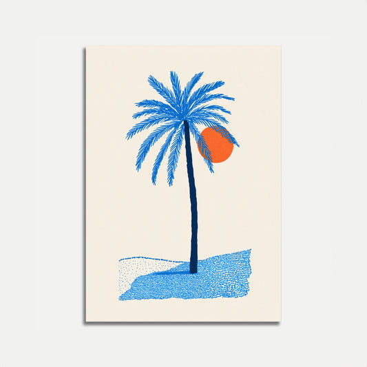 Blue Palm Sunset Surfing Poster