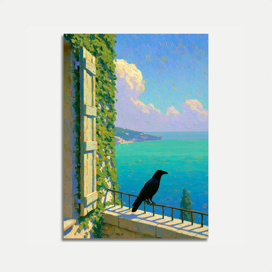 Plakat: Ravn på Middelhavsbalkon