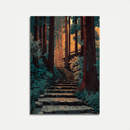 Forest Path Through Redwoods Poster