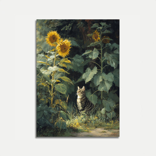 Kätzchen zwischen Sonnenblumen Poster