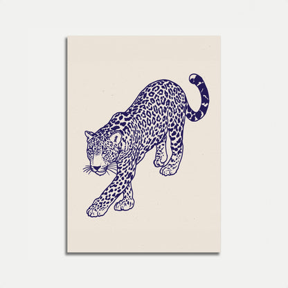 Leopard Prowess Navy Blue Poster