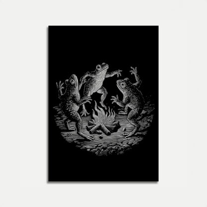 Kikkers die dansen rond een kampvuur poster