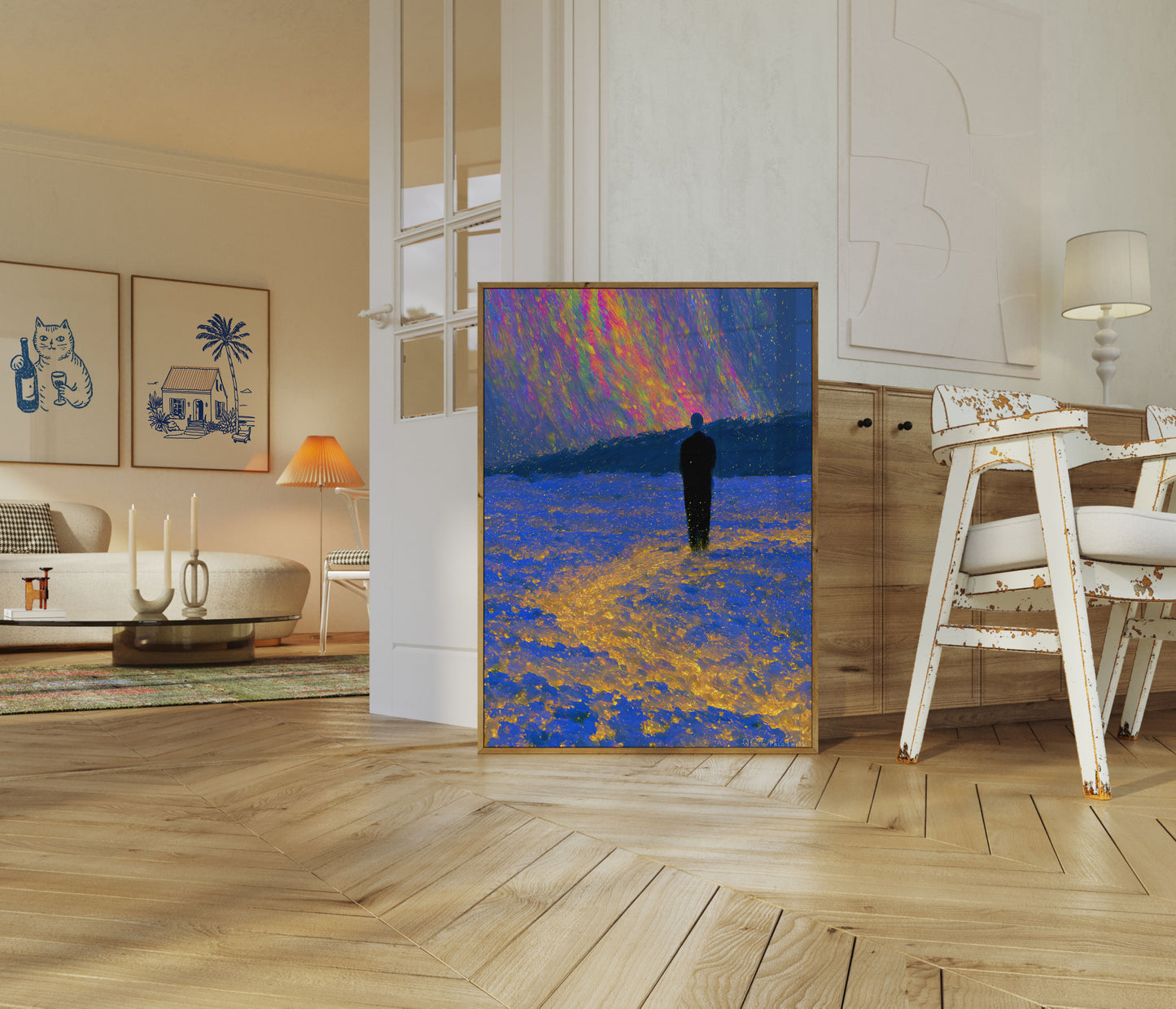 Cosmic Aurora Beach Contemplation Poster