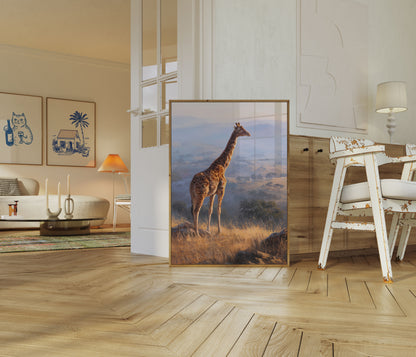 Póster de paisaje majestuoso de sabana con jirafas